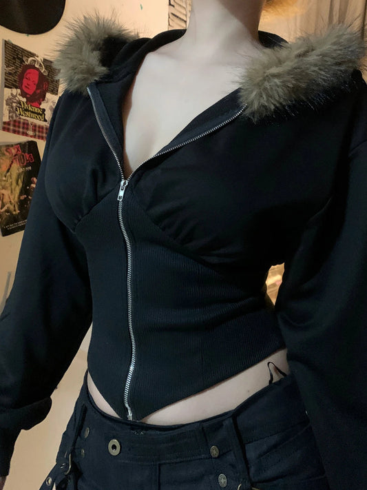 Zip Up Fur Hoodie