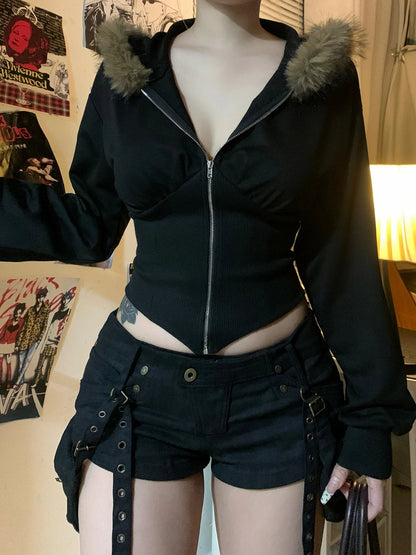 Zip Up Fur Hoodie